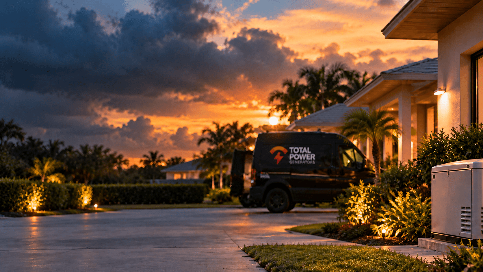 A Total Power technician arriving at a South Florida home before a storm