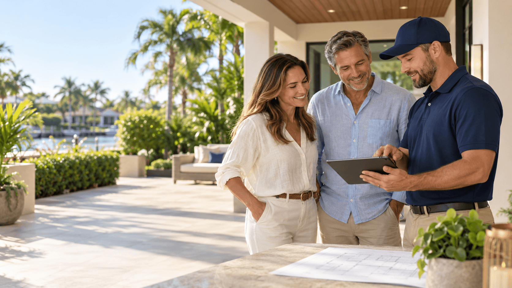A Total Power specialist meeting homeowners for a generator assessment